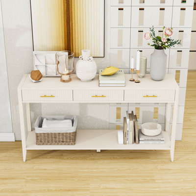 Console en bois avec 3 tiroirs et tablette de rangement