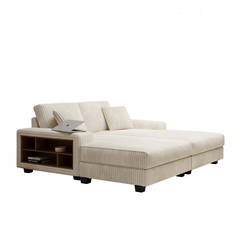 Canapé convertible en velours côtelé, Beige
