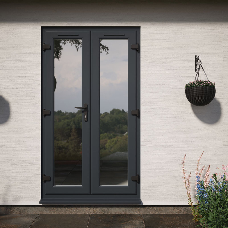Crystal Triple Glazed French Door Grey/White 1390 x 2055mm, 1190mm x 2055mm, Grey/White