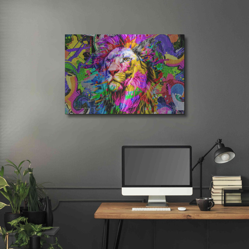 Lion, art mural en métal, H 24 po x l 36 po