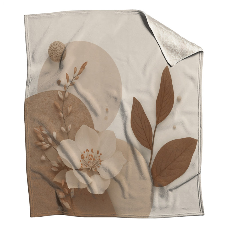 Beige Floral Composition Blankets, 60in W x 80in H