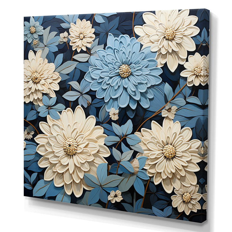 «White and Blue Zinnias Bounty II», reproduction sur toile encadrée, H 36 po x l 36 po x P 1,5 po, Toile tendue