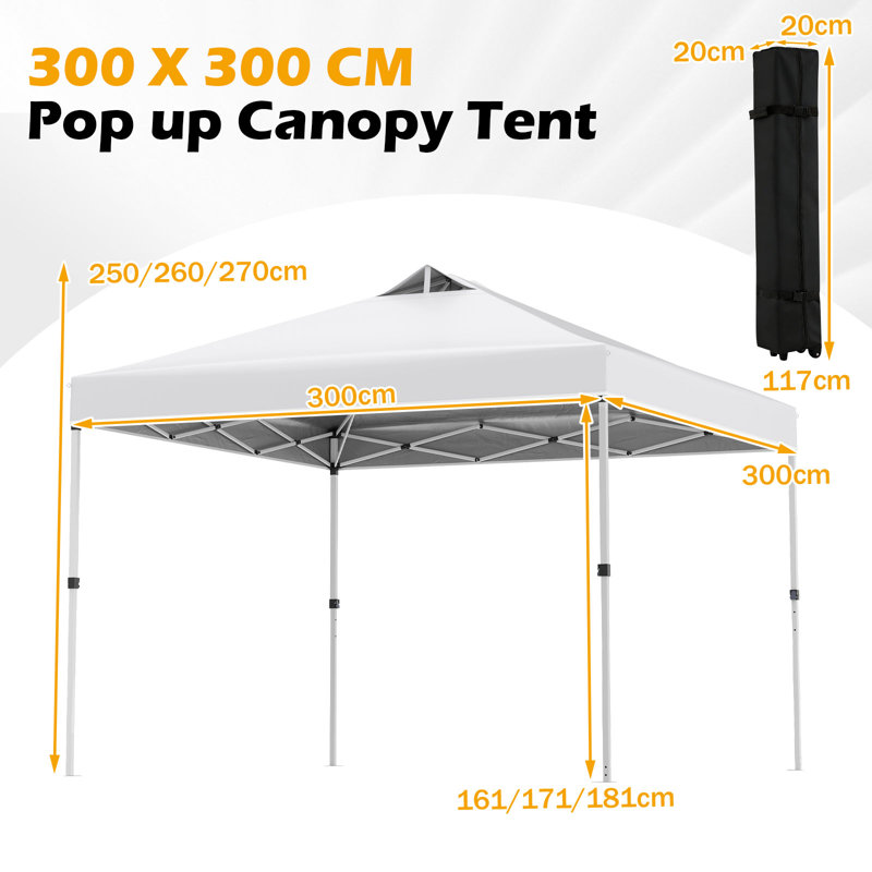 300 x 300 cm Pop up Canopy Tent 1 Person Easy Setup Gazebo Shelter, White