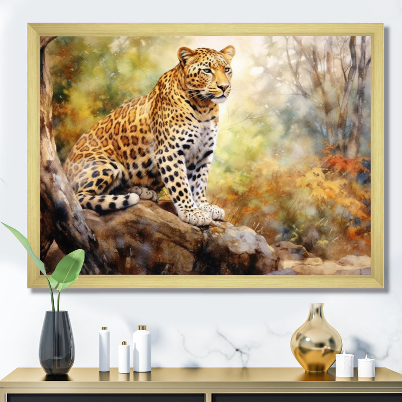 Léopard, art mural sur toile, reproduction de portrait d'un animal sauvage - Leopard Grace II, Cadre doré simple