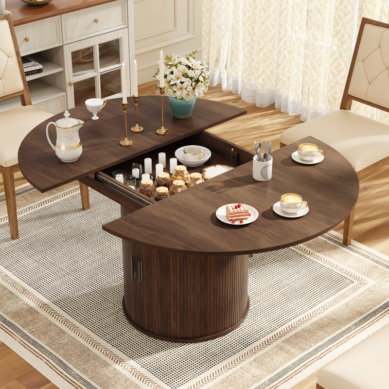 47''-63'' Extendable Kitchen Table for 6-8,Oval Dining Room Table With Storage Base,Mid Century Modern Pedestal Dinner Table