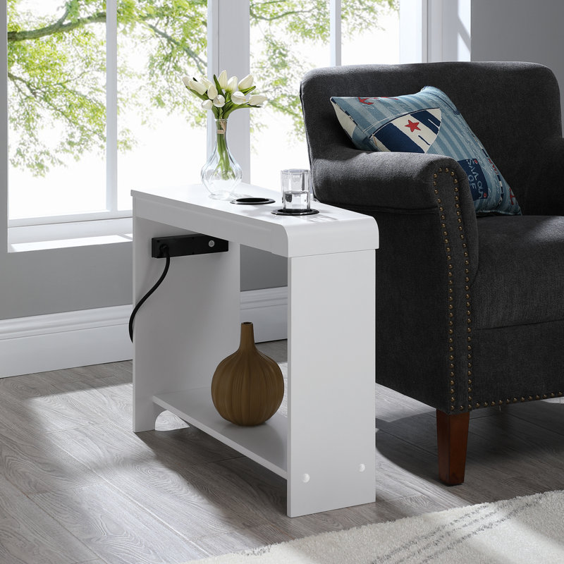 Wakeman Bedside Nightstand with USB Charging Station, Modern End Table with Outlets, Compact Side Table with Storage for Bedroom, Living Room, Dorms & Apartments – Sleek Narrow Table for Small Spaces