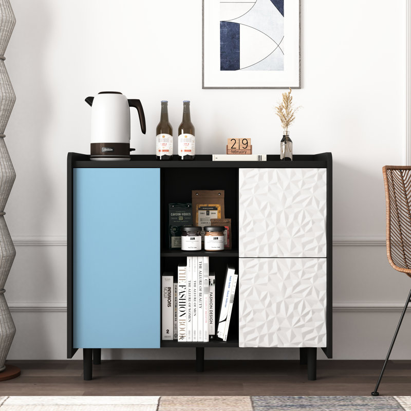 Armoire de rangement moderne avec des couleurs noires et rouges, 2 sections ouvertes de tiroir, pour la cuisine, la salle à manger, les tiroirs de portes de buffet Living Build, le rangement Buffet Ample, fabriqué