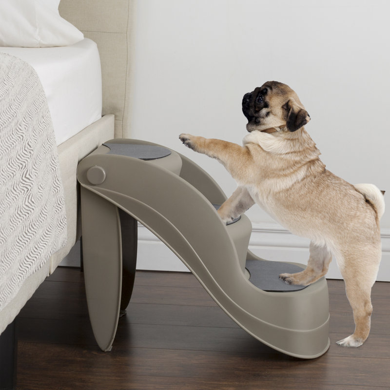 Tan Foldable 3-Step Pet Stairs with Nonslip Pads