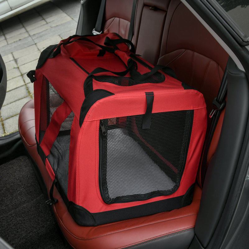 60cm Foldable Pet Carrier Soft Side Pet Travel Crate with Mat Red