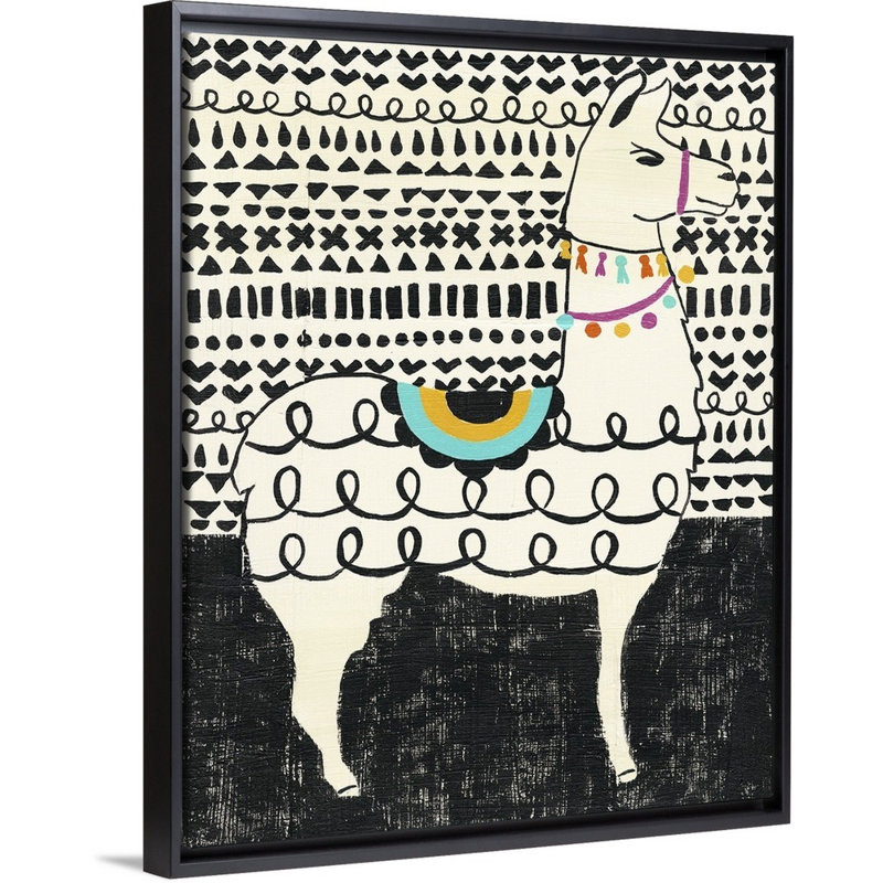 Art sur toile llama party i Shurtleff, Cadre flottant noir, H 14 po x l 11 po x P 1,75 po