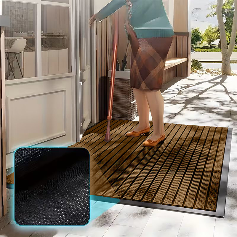 Non-Slip Indoor/Outdoor Hallway Kitchen Bedroom Rubber Door Mat, BROWN, 80x150