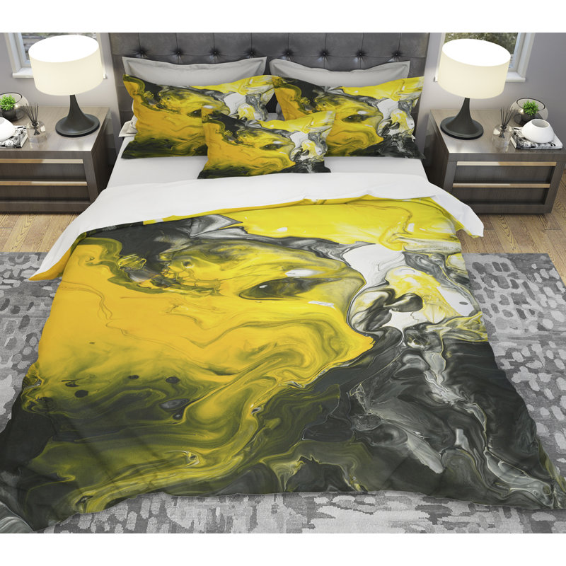 Ensemble de housse de couette en marbre acrylique peint à la main designart