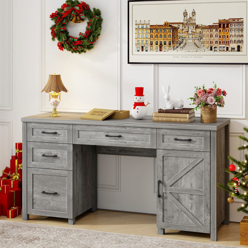 Bureau de direction à 7 tiroirs Farmhouse, Cream White