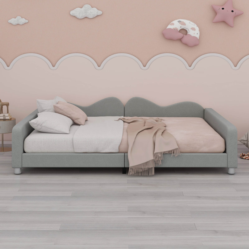 Lit de jour Sherpa en tissu avec canapé-lit en tissu Sherpa, Gris, Lit double