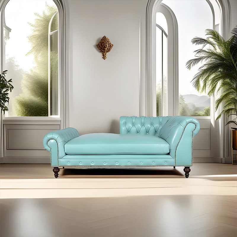 Méridienne moderne, confortable et tendance, Orienté à droite, Azure, Brun-roux