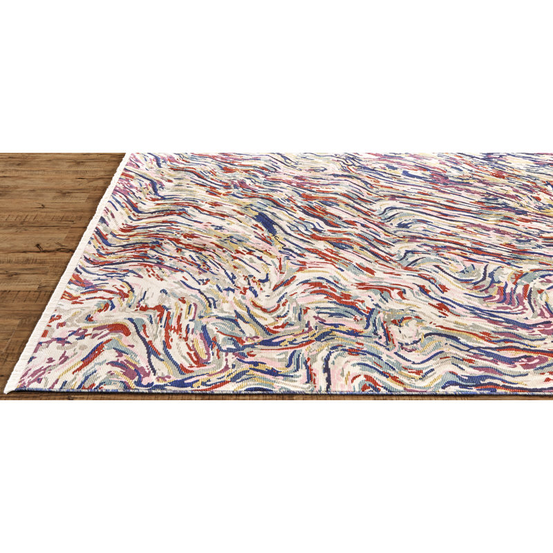 Tapis bleu/rouge handwoven Mayfair, Rectangle 9 pi 6 po x 12 pi 7 po