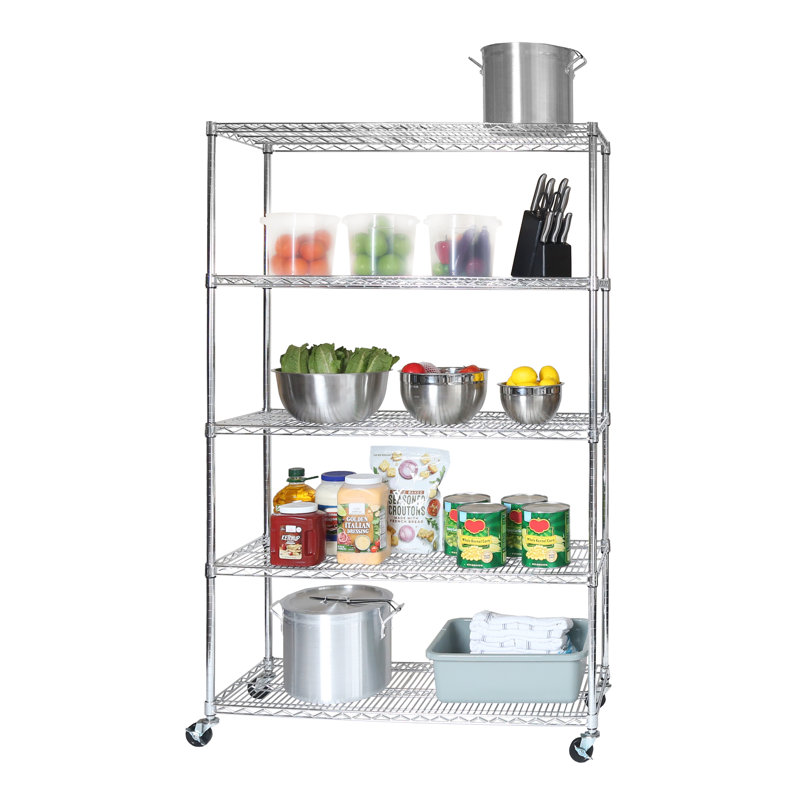 Durable 5-Tier NSF-Certified Steel Shelving with Wheels, 75" H x 48" W x 18" D, Steel
