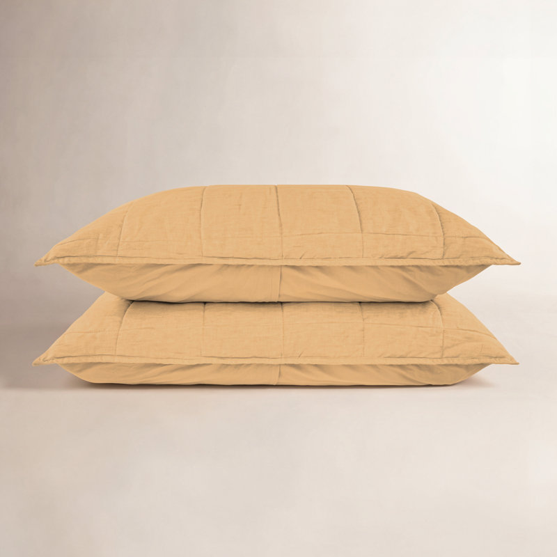 French Linen Box Stitch Quilted Sham Set, King, Honey