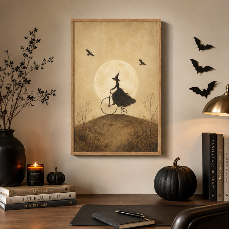 Sépia, sorcière chevauchant Penny, H 48 po x l 32 po