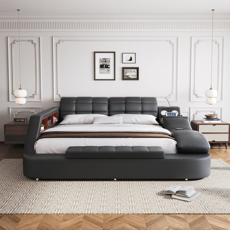 Upholstered Sleigh Bed, Black, Queen