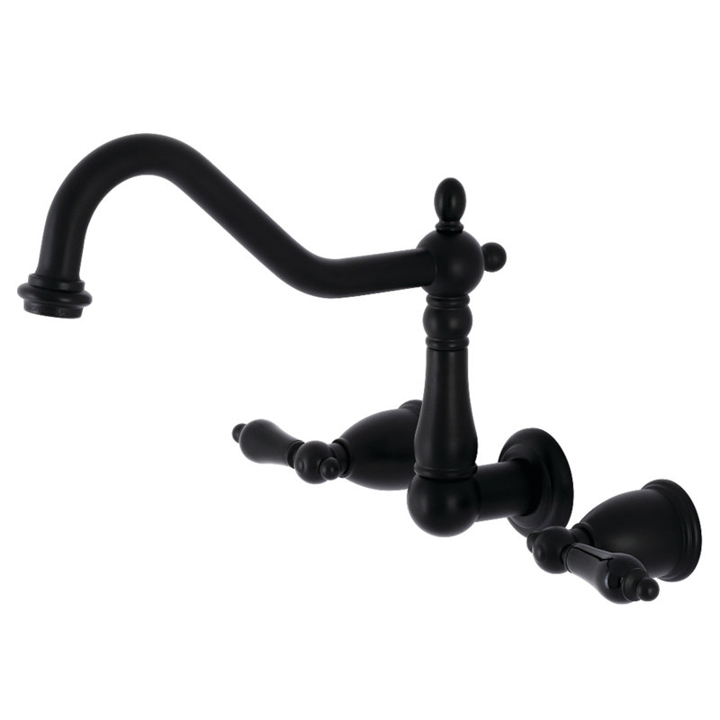 Kingston Brass Duchess Double-Handle 3-Hole Wall-Mount Kitchen Faucet, Matte Black