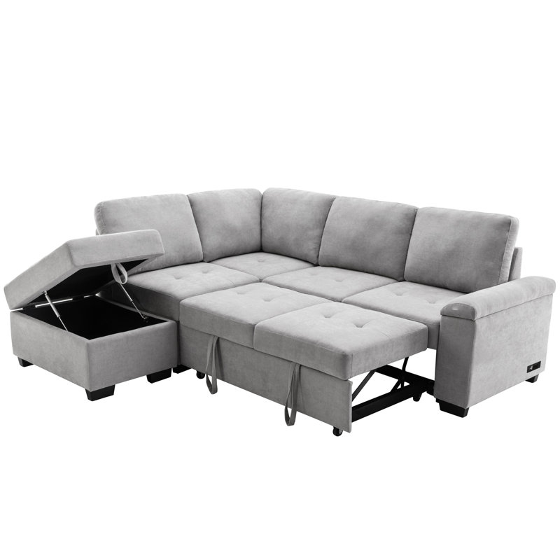 Sleeper Couch With Storage & , High Foam Gray Velvet Comfortable Upholstery, Base, Gray Velvet