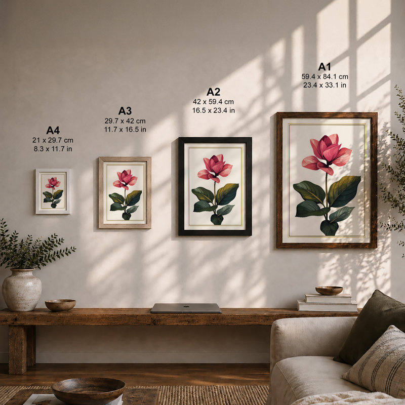 Magnolia Study Botanical - Framed Print, A4 - 29.7 x 21.0 cm, Oak