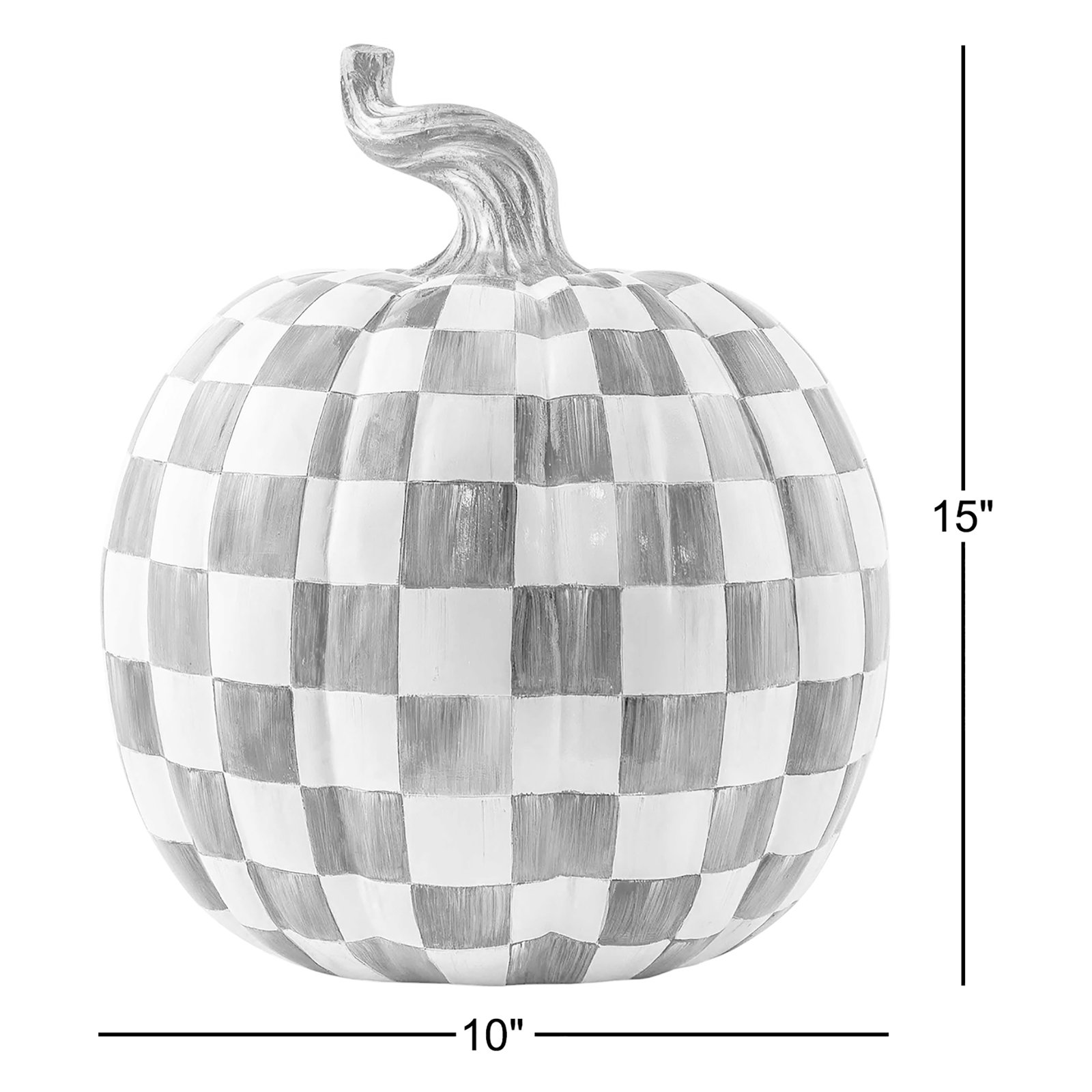 Check Large Pumpkin Decorative Accent, 15" H x 10" W x 10" D, Sterling/White/Gold