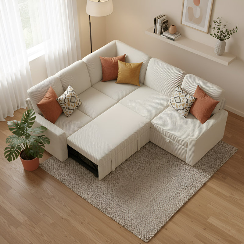 Canapé-lit modulaire convertible Brynli, Polyester beige