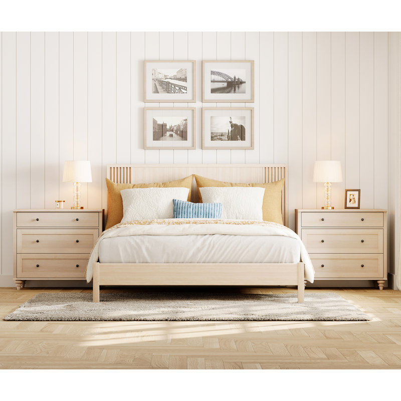 Scarlett Mid-Century Modern 3-Drawer Nightstand, Set of 2, Beige