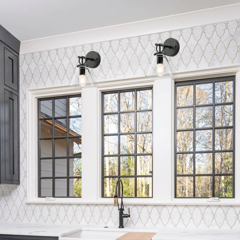 Wulfsohn Iron Glass Single Armed Sconce, Matte Black