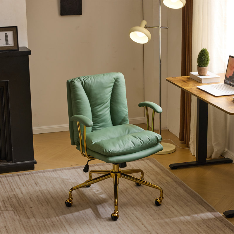 24" W Swivel Upholstered PU Office Chair, Green