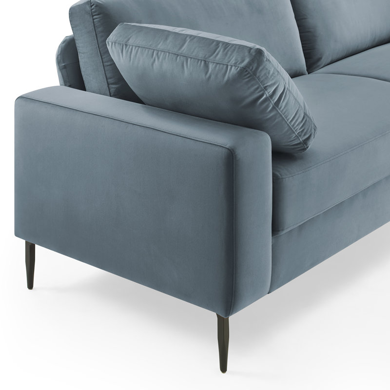 Etta 214.1Cm Velvet Square Arms Sofa, Light Blue Velvet