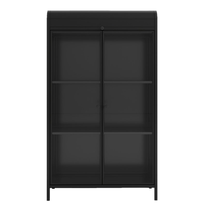 47.6" Tall Metal Storage Cabinet With Glass Doors & Flip-Top, 4-Tier Display Cabinet With Open Shelves, Freestanding Steel Sideboard Buffet For Kitchen, Living Room, Home Office