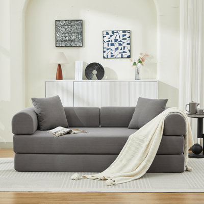 Comfy Convertible Folding Mattress Couch, Floor Sofa Bed with Fixed-Shape Frame, Corduroy Floor Sofa with Armrest, Floor Sofa Lounge Couch for Living Room Bedroom Lounge Studio