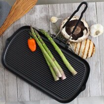 Cast Iron Grill Pan, Square Skillet Pan Non Stick Stovetop Steak Pan  Cookware with Wood Handle for Indoor Outdoor Cooking Frying Grilling, 9.1 x  8.3in