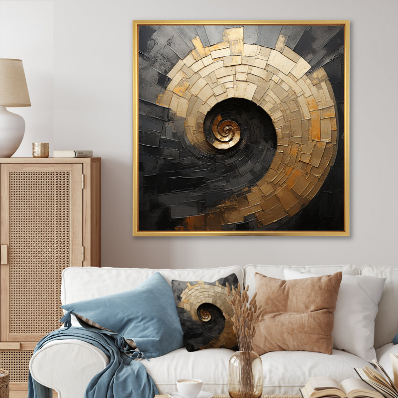 Northwich - art mural spirales abstraites pour le salon, Toile avec cadre flottant or, H 30 po x l 30 po x P 1 po