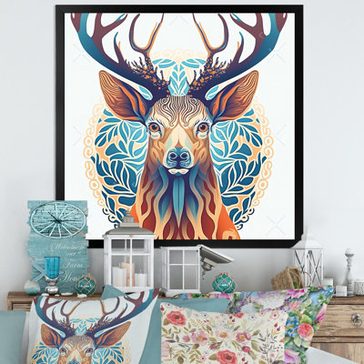 Art sauvage sur toile, "Wild Buck" en bleu et brun