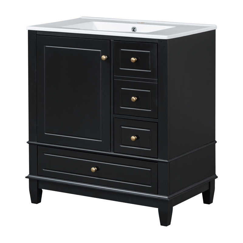 Jarrod 30'' Bathroom Vanity With Ceramic Sink, Black, Gold