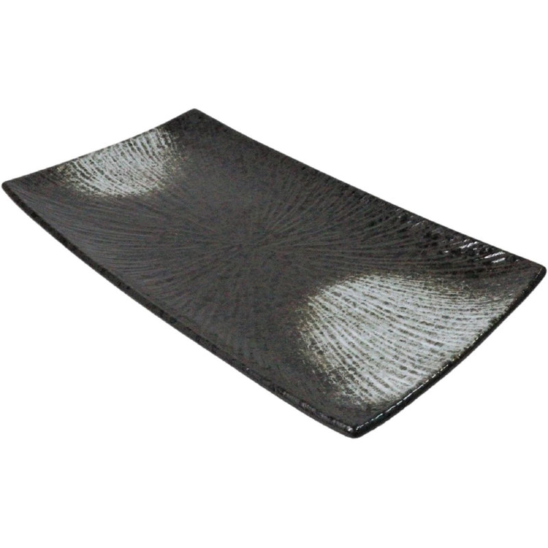 Ensemble de 3 plat de service rectangulaire long en porcelaine de ton gris Hakumu 15 po x 8,5 po
