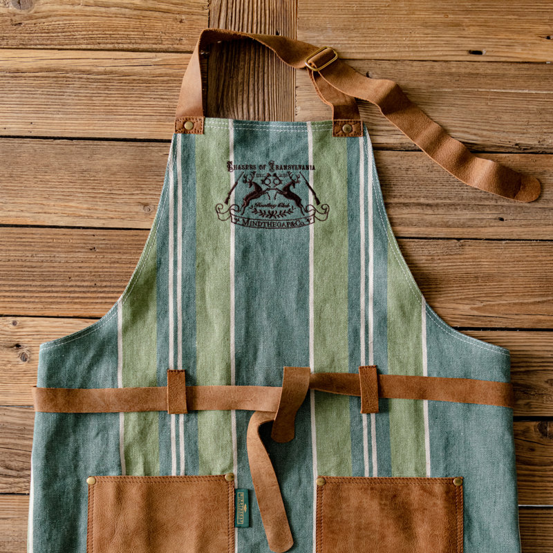 SZEPVIZ STRIPE Embroidered Apron, Green/Dark Green/Brown