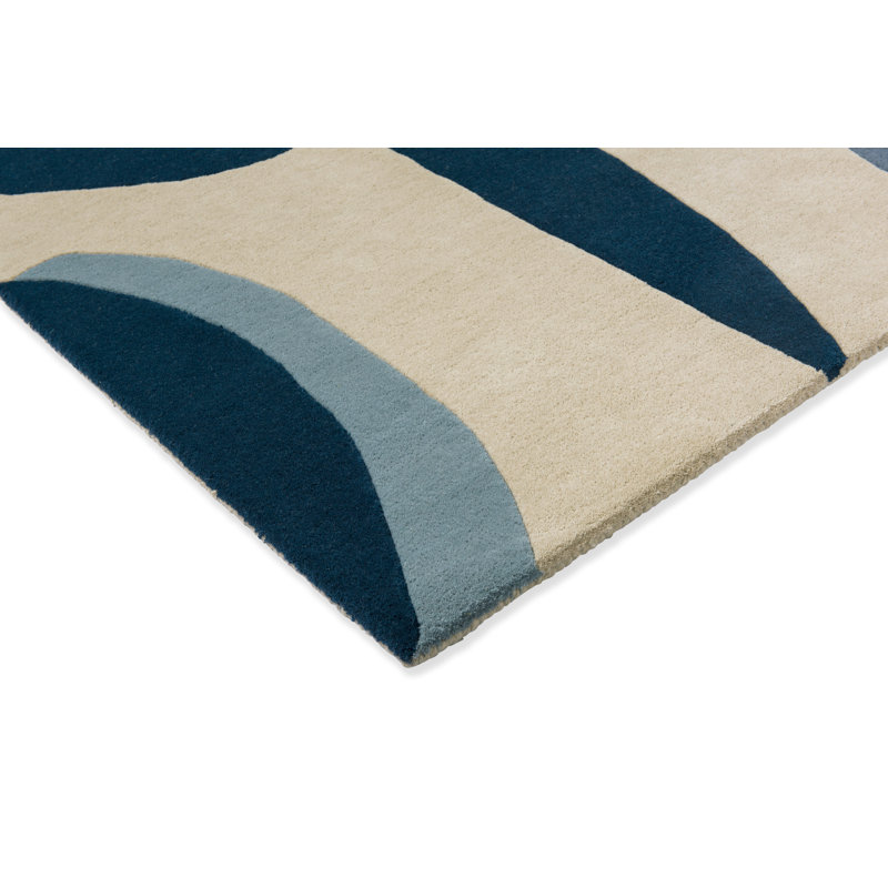 Torillo Hand Tufted Wool Abstract Area Rug in Sky/Cornflower/Ivory, Rectangle 4'7" x 6'7"