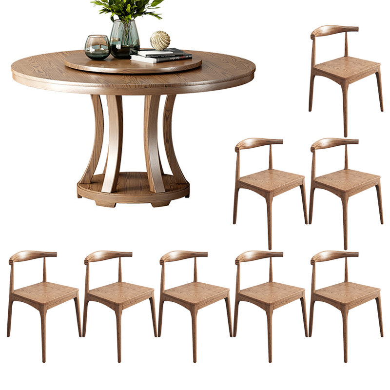 Nordic solid wood round table set with turntable