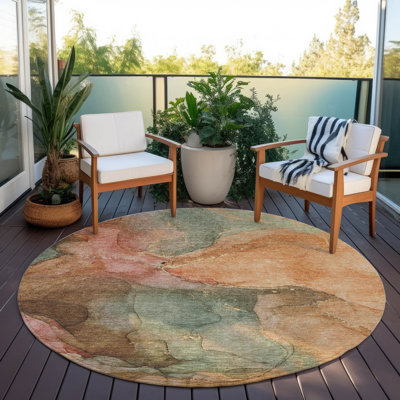 Machine Washable Indoor/Outdoor Xhevrie Coral Rug