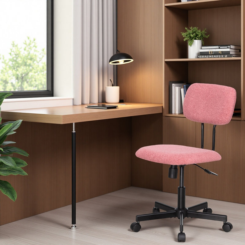 Chaise de travail sans accoudoirs en laine d'agneau 23 po pivotante réglable avec dossier capitonné, Non, Rose