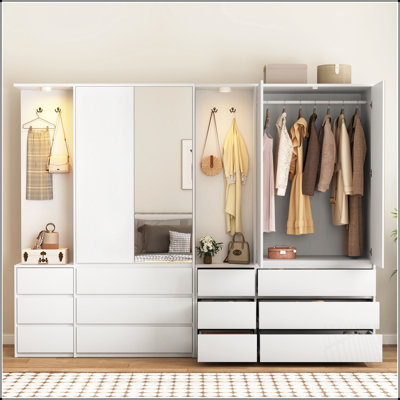 Armoire de chambre spacieuse en bois avec 2 portes, 6 tiroirs et tablettes réglables pour un rangement et un rangement efficaces des vêtements
