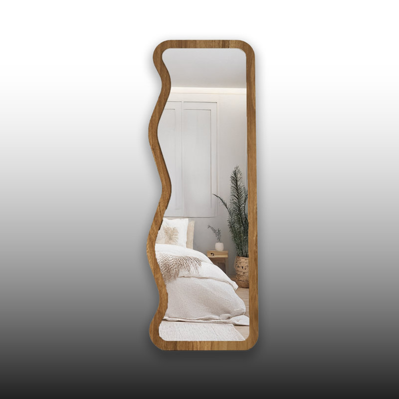 Miroir autoportant incurvé unique, Noyer