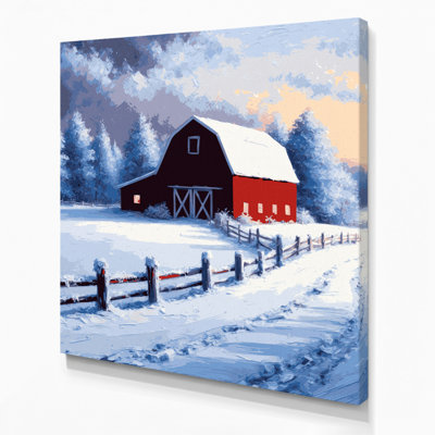 «Farm Winter Snow Scenes», art mural sur toile bleue