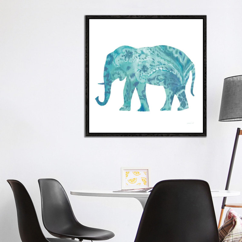 Boho Teal Elephant II 1 Piece Wall Art on Canvas, 93.98 cm H x 93.98 cm W, Black Framed