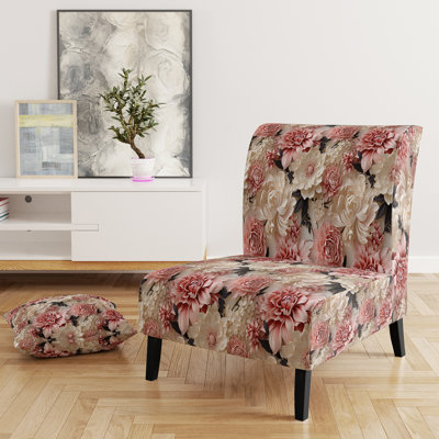Pink And White Delicate Peony Blooming Collage - Upholstered Cottage Accent Slipper Chair